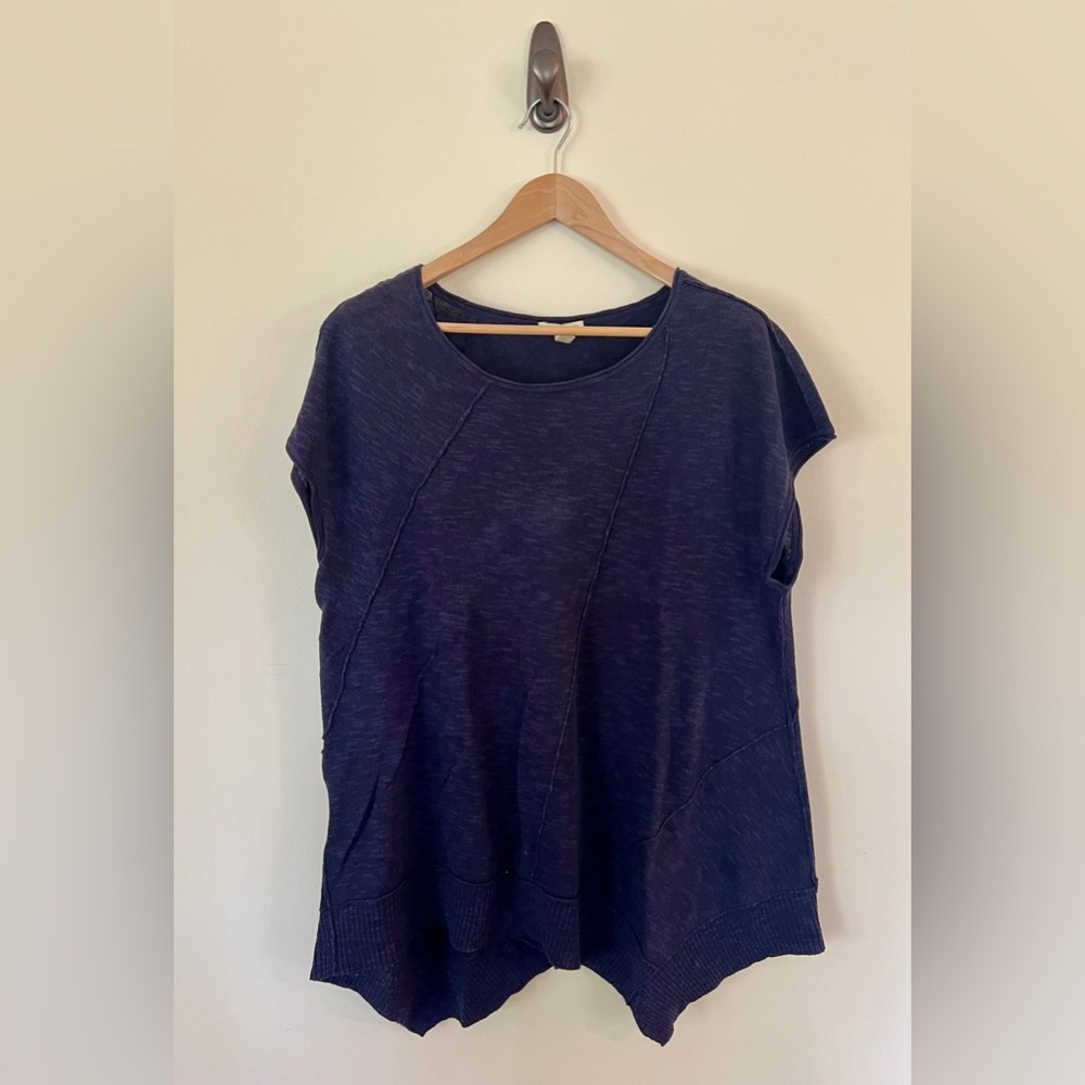 Eileen Fisher Navy Short-Sleeve Relaxed Knit Tunic